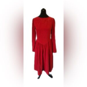 VTG Laura Ashley 80s Red Corduroy Square Neck Puff Sleeve Cottagecore Prairie 4